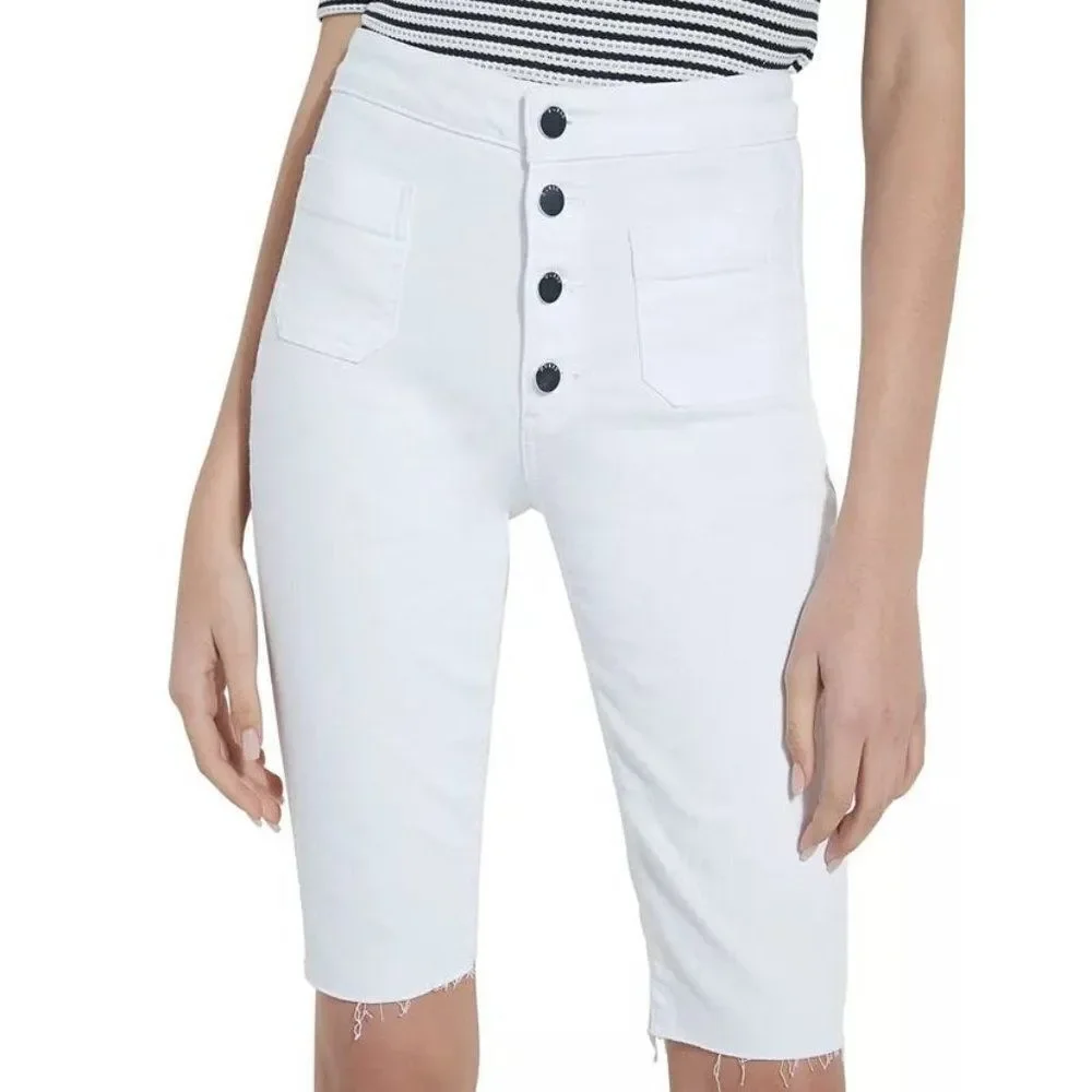 GUESS Bermuda Jean Shorts 25 White Women's Stretch Cut Off NEW‎